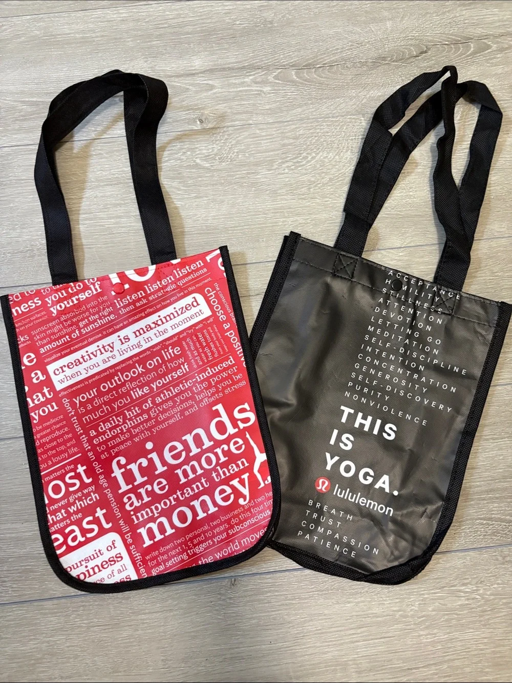 lululemon athletica Red & Black Reusable Tote Bags - Yoga Message Prints